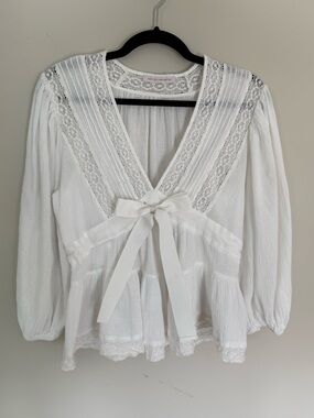 Pookie & Sebastian White Romantic Top Delicate Lace Coquette Praire Victorian
S